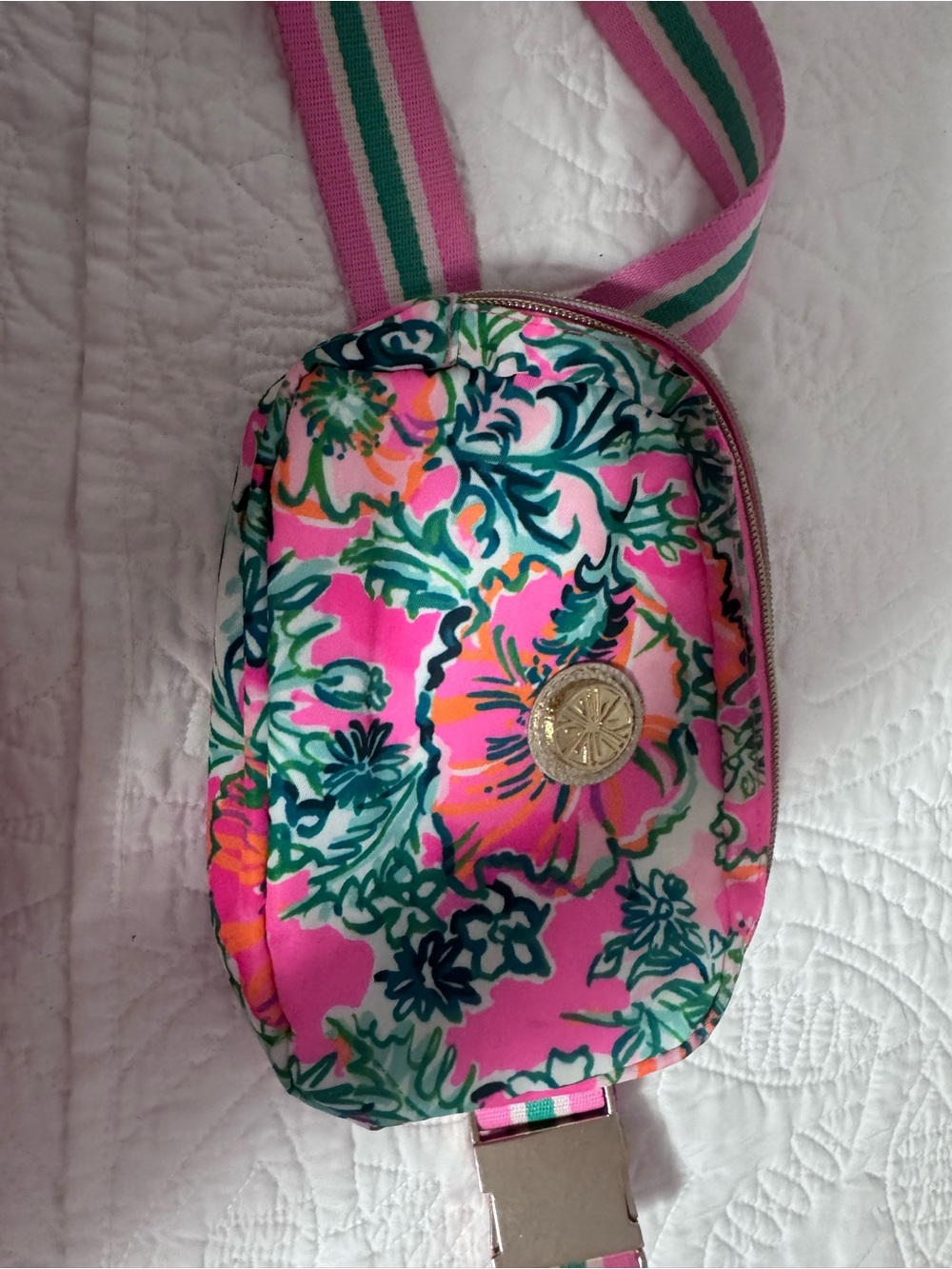 Lilly Pulitzer Pink Floral Convertible Crossbody with Green Accents